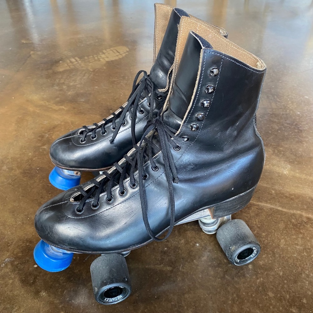 VTG Riedell Red Wing Black Leather Roller Skates Metaflex Dragster Wheels